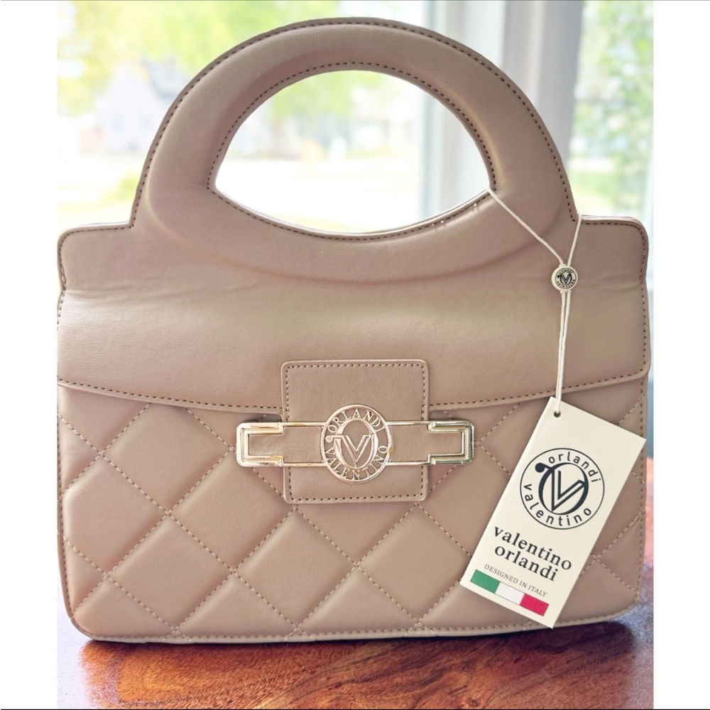 Valentino Orlandi Tan Quilted Crossbody Bag with Gold Emblem~NWT MSRP:$179